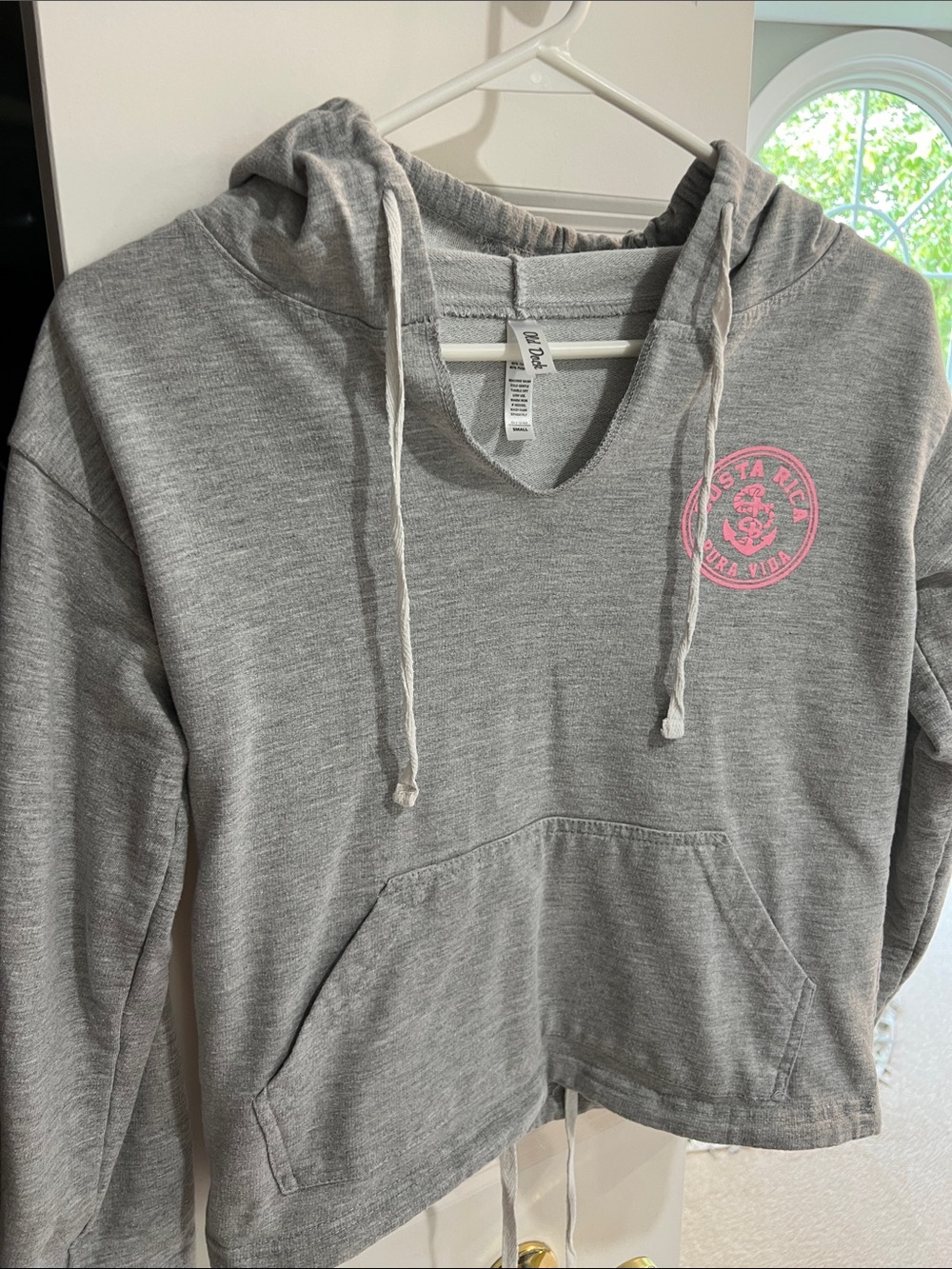 Costa Rica Gray Pullover Hoodie with Pink Pura Vida Logo